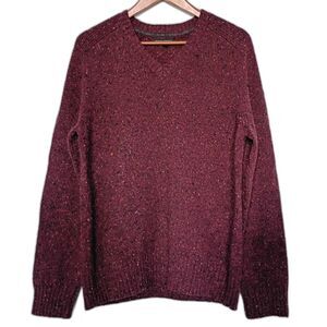Banana Republic Lambswool V Neck Elbow Patch Sweater Maroon Flecked M Academia